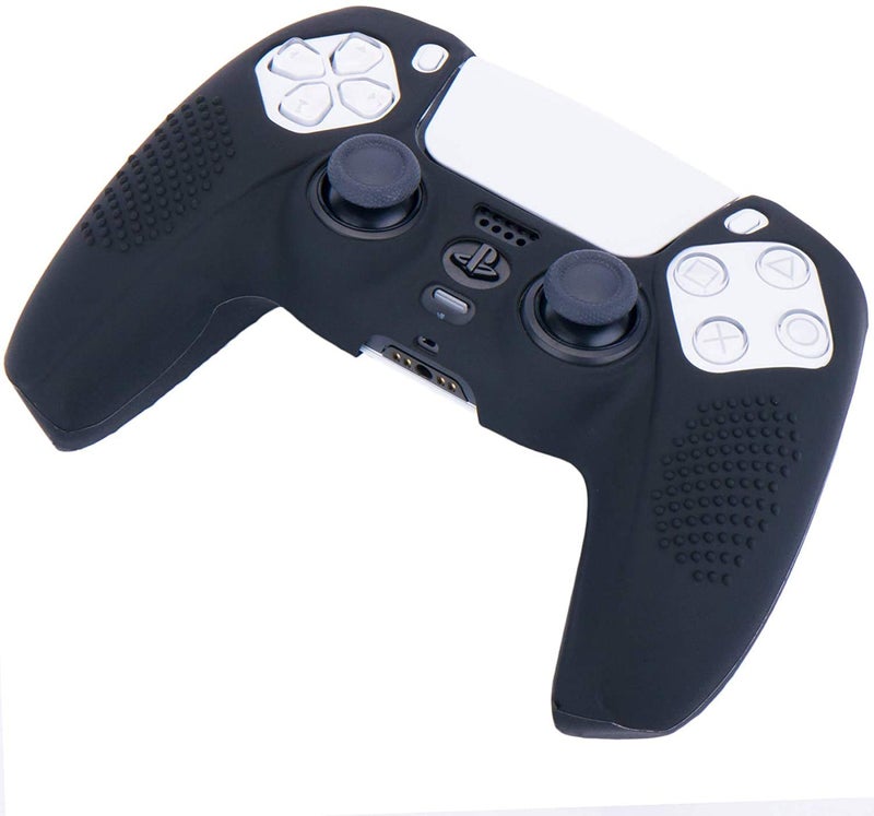 New World for PS5 Controller Silicone Cover Case Anti Slip Protective Case Sleeve for Sony PlayStation 5 DualSense Controller with Thumbgrips Free - Black - Image 3