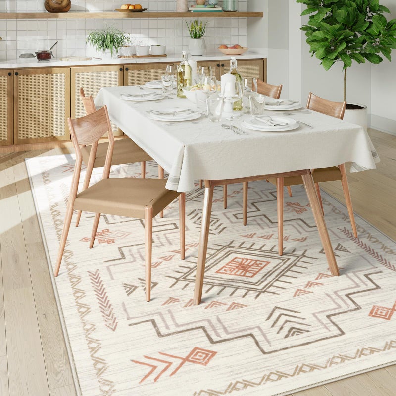 STARUIA Moroccan Washable Area Rug 5x7, Beige Western and Aztec Tribal Boys Neutral Rug for Living Room, Soft Non-Slip Stain Resistant Large Carpet for Bedroom Dining Room - Image 3
