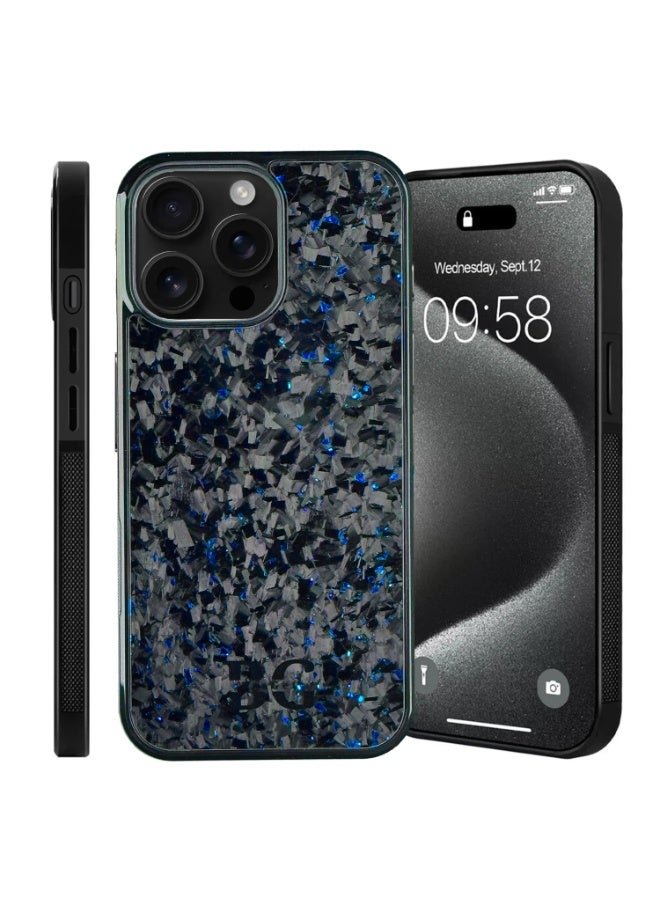 BasGet Blue Flakes Real Carbon Fiber Phone Case For iPhone 15 Pro, MagSafe Compatible - Image 1