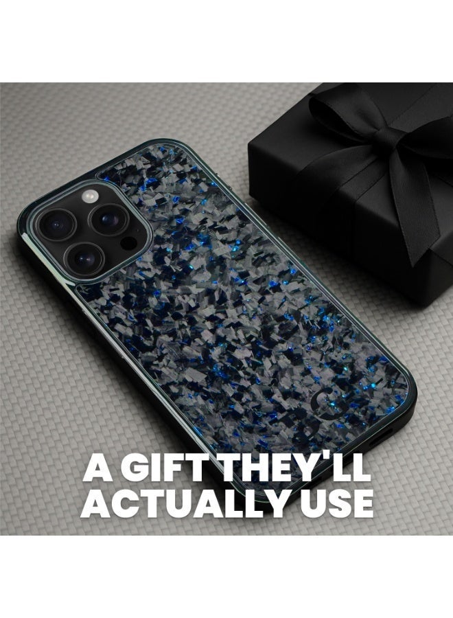 BasGet Blue Flakes Real Carbon Fiber Phone Case For iPhone 15 Pro, MagSafe Compatible - Image 3