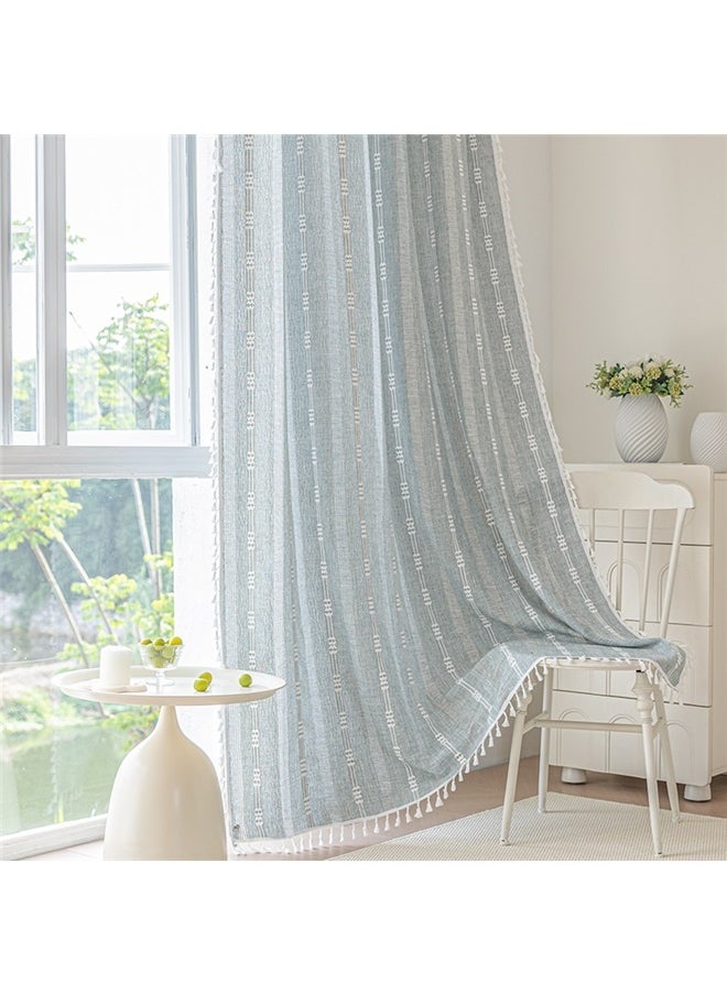 yongsheng 1 Panels Embroidered Farmhouse Sliding Door Curtain Curtains 140*220CM, Home Curtain for Bedroom Living Room Kitchen, Semi Blackout Linen Farmhouse Shabby Chic Tassels Window Treatment  - Image 1