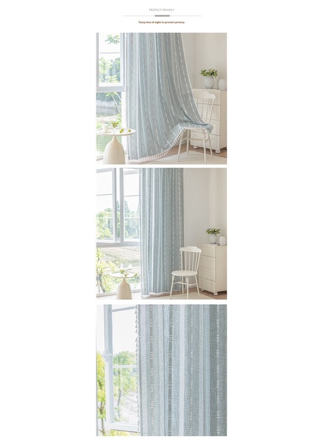 yongsheng 1 Panels Embroidered Farmhouse Sliding Door Curtain Curtains 140*220CM, Home Curtain for Bedroom Living Room Kitchen, Semi Blackout Linen Farmhouse Shabby Chic Tassels Window Treatment  - Image 5