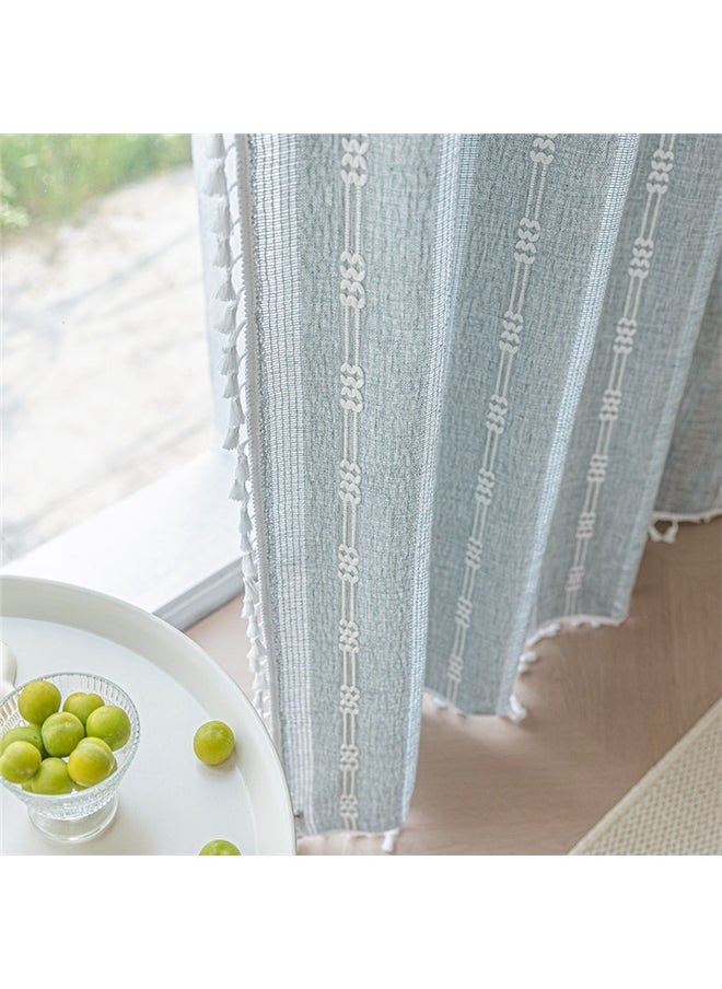 yongsheng 1 Panels Embroidered Farmhouse Sliding Door Curtain Curtains 140*220CM, Home Curtain for Bedroom Living Room Kitchen, Semi Blackout Linen Farmhouse Shabby Chic Tassels Window Treatment  - Image 3