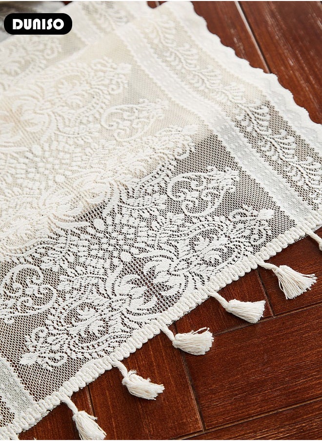 DUNISO Table Runner,Vintage Tablecloth, Hollow Embroidered Table Runner,White  Retro Floral Embroidery Table Runners Boho Runner for Dining, Bedroom, Kitchen Table Decor 30 * 220cm  - Image 5