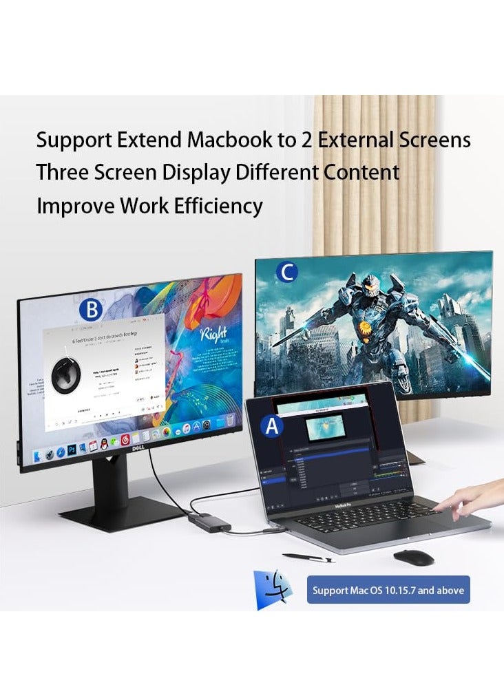 SYOSI USB C/A to Dual HDMI Adapter for 2 Monitors, Splitter Extend Display & Mirroring Screen Converter for MacBook Pro Air M1 M2 Windows 10 11, Display 3 Separate Screens - Image 2