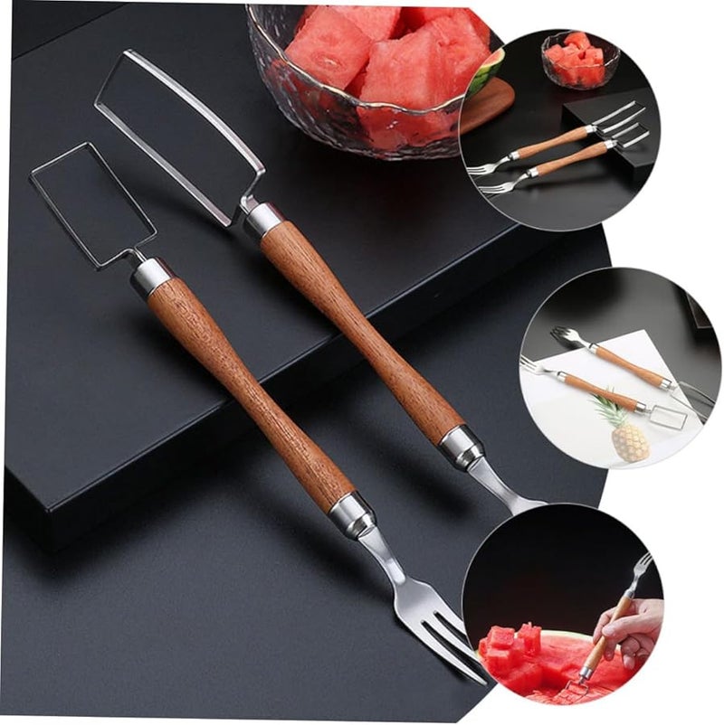 Silver Stainless Steel Multi Use Fruit Slicer Cutter Tool Easy Peel Watermelon Fork - Image 3