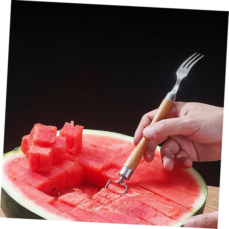 Silver Stainless Steel Multi Use Fruit Slicer Cutter Tool Easy Peel Watermelon Fork - Image 2