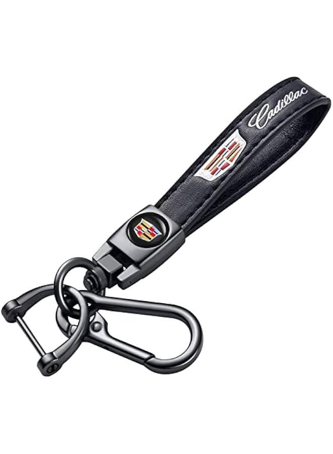 Arabest Genuine Leather Car Key Chain for Cadillac Escalade CT4 CT5 CT6 ATS CTS SRX XT5 Keyring Keychain Accessories Family Present(Black) - Image 1