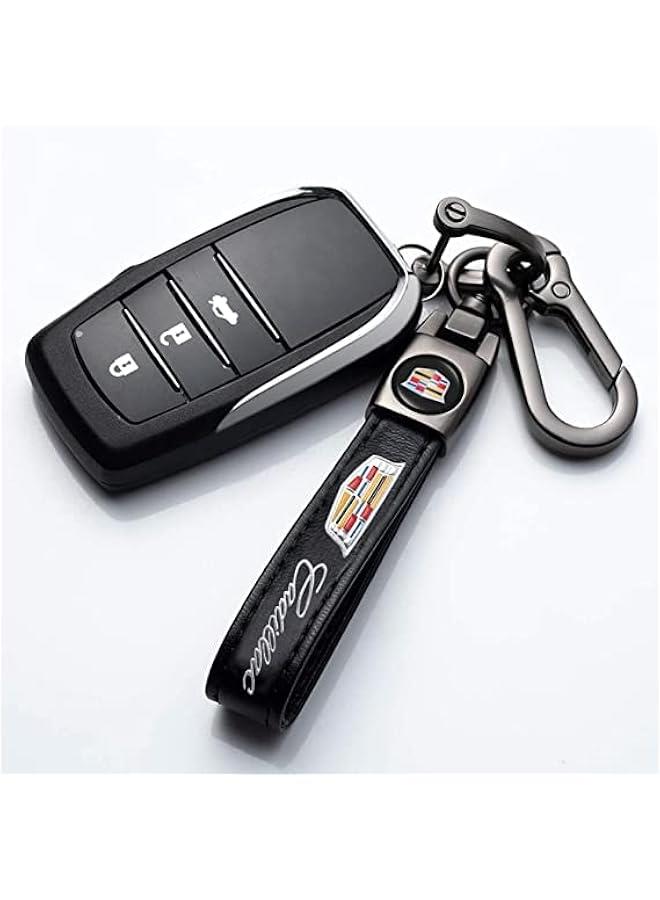 Arabest Genuine Leather Car Key Chain for Cadillac Escalade CT4 CT5 CT6 ATS CTS SRX XT5 Keyring Keychain Accessories Family Present(Black) - Image 2