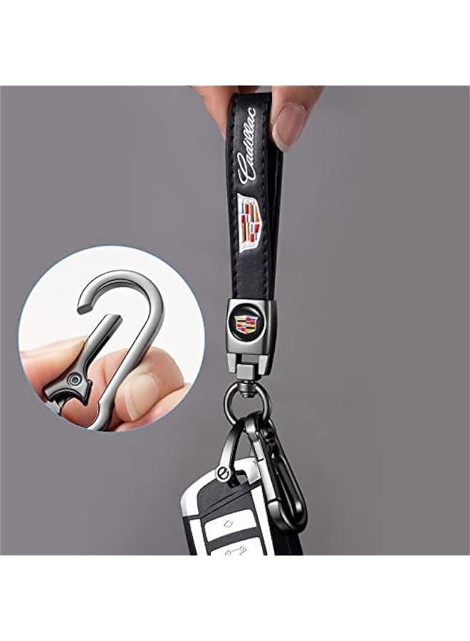 Arabest Genuine Leather Car Key Chain for Cadillac Escalade CT4 CT5 CT6 ATS CTS SRX XT5 Keyring Keychain Accessories Family Present(Black) - Image 3