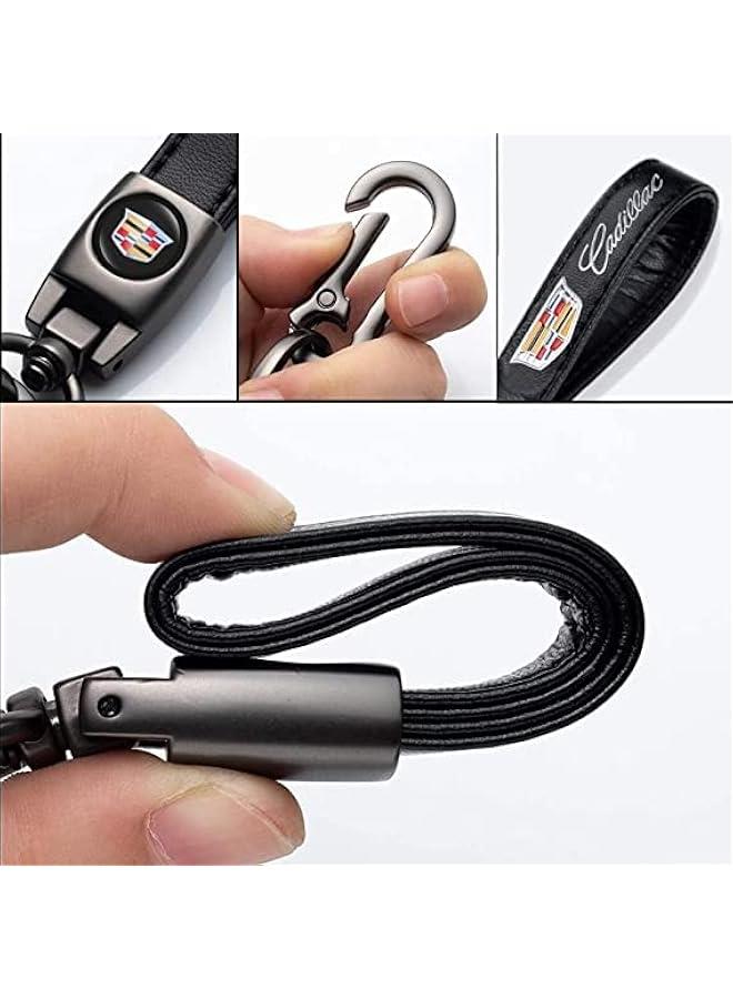 Arabest Genuine Leather Car Key Chain for Cadillac Escalade CT4 CT5 CT6 ATS CTS SRX XT5 Keyring Keychain Accessories Family Present(Black) - Image 4