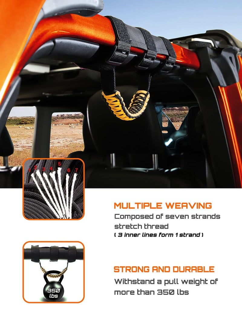 Savadicar مقبض قبضة مقبض Savadicar 4 × Roll Bar لجيب رانجلر CJ YJ TJ JK JKU JL JLU وGladiator JT 1955-2023، ملحقات داخلية، صفراء - Image 1