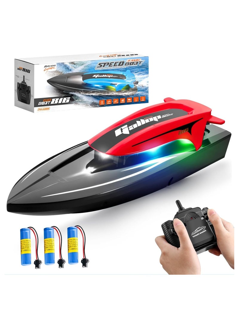 Soofam RC Boat for Kids, 2.4GHz Remote Control Speed Boat with LED Light, Rechargeable Boat for Pools & Lakes, Includes 3 Batteries - Image 1