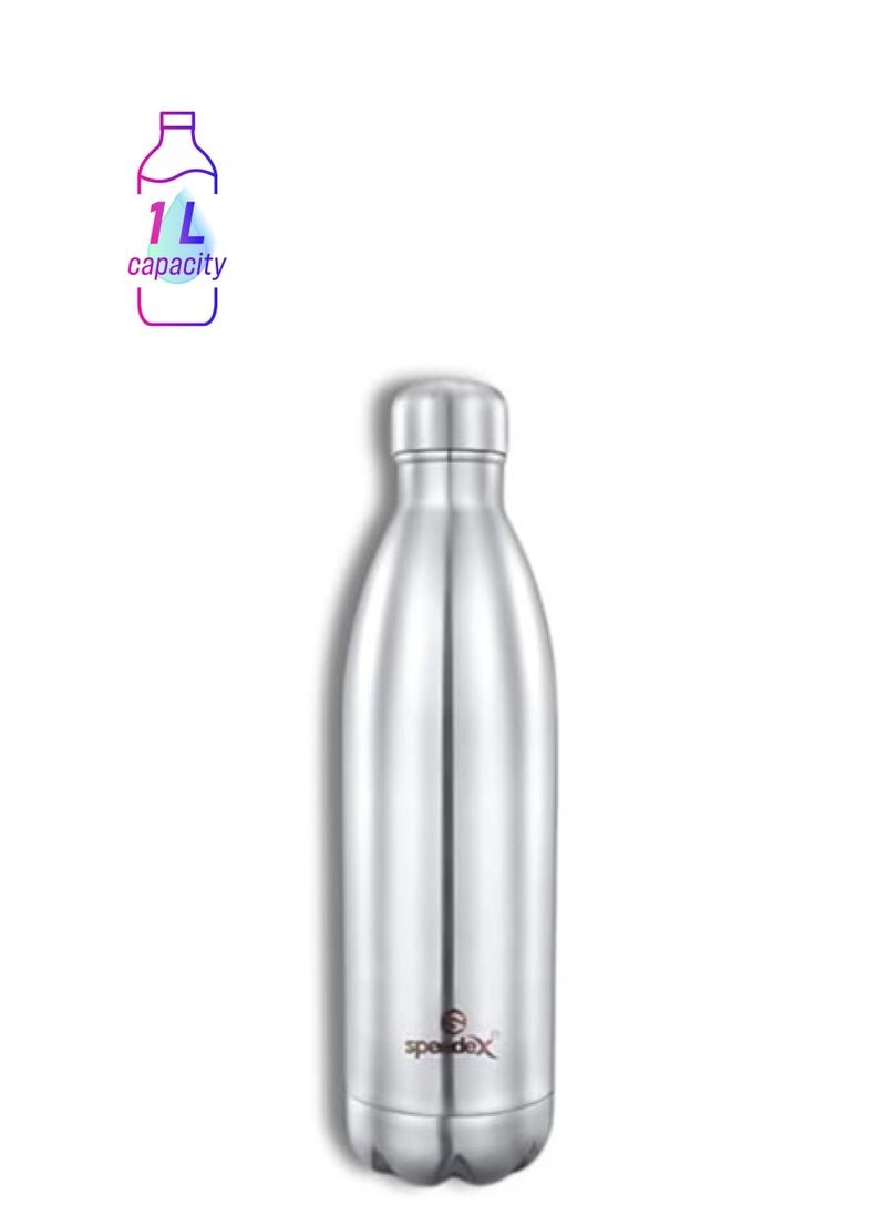 Atlasware SPEEDEX Thermos Bottle - 1000 ML Vacuum Insulated Stainless Steel for Kids, Men, Women - Thermosteel Bottle Ideal for School, Office, Travel Flask for Hot & Cold Beverages - Silver Colour  - Image 1