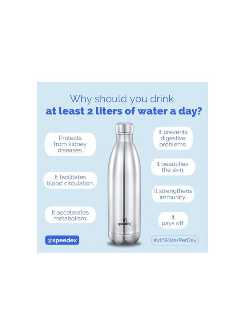 Atlasware SPEEDEX Thermos Bottle - 1000 ML Vacuum Insulated Stainless Steel for Kids, Men, Women - Thermosteel Bottle Ideal for School, Office, Travel Flask for Hot & Cold Beverages - Silver Colour  - Image 2