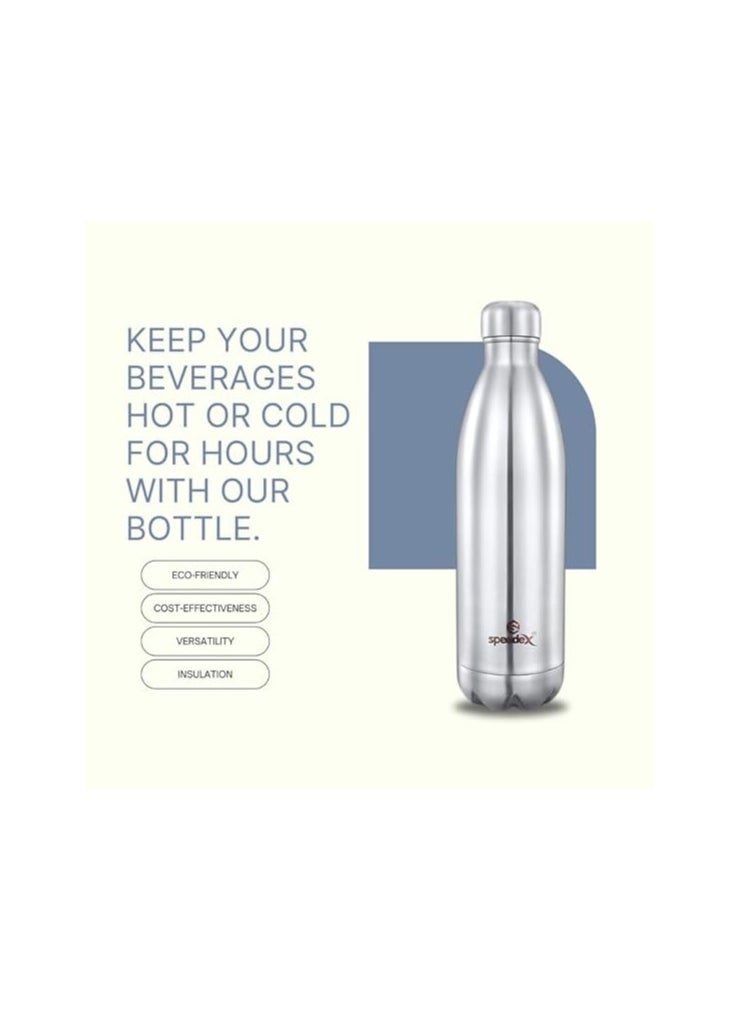Atlasware SPEEDEX Thermos Bottle - 1000 ML Vacuum Insulated Stainless Steel for Kids, Men, Women - Thermosteel Bottle Ideal for School, Office, Travel Flask for Hot & Cold Beverages - Silver Colour  - Image 3