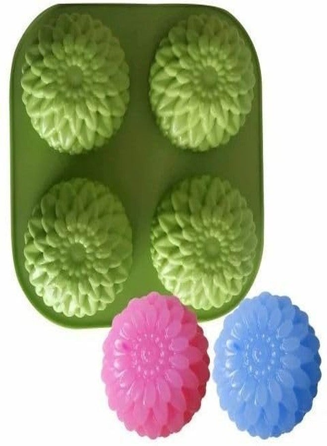 KITCHOOK Silicone Chocolate Mould 4-Cavity Flowers Muffins Jelly Candle Mould Handmade Soap Mould, Red (Pack of 1) AJ 297 - Image 1
