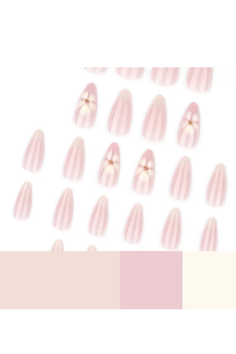 JOSQUEWNN Press on nails 24PCS, Short Almond Shape Design, Reusable Nails,Simple and Fresh Floral Design Nails, Beginner-Friendly False Nail Pieces. Acrylic Nails With Glue Kit. - Image 2