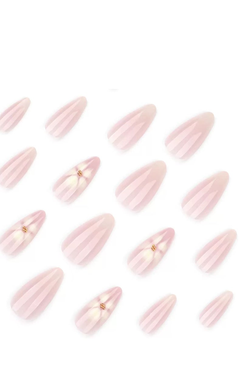 JOSQUEWNN Press on nails 24PCS, Short Almond Shape Design, Reusable Nails,Simple and Fresh Floral Design Nails, Beginner-Friendly False Nail Pieces. Acrylic Nails With Glue Kit. - Image 3