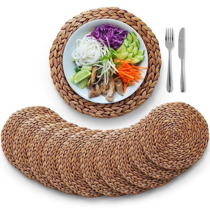 Sizes 121314 BLUEWEST Woven Placemats Set of 10 Brown Round Rattan Water Hyacinth Table Mats Braided HeatResistant  AntiSlip Design for Dining Table 14