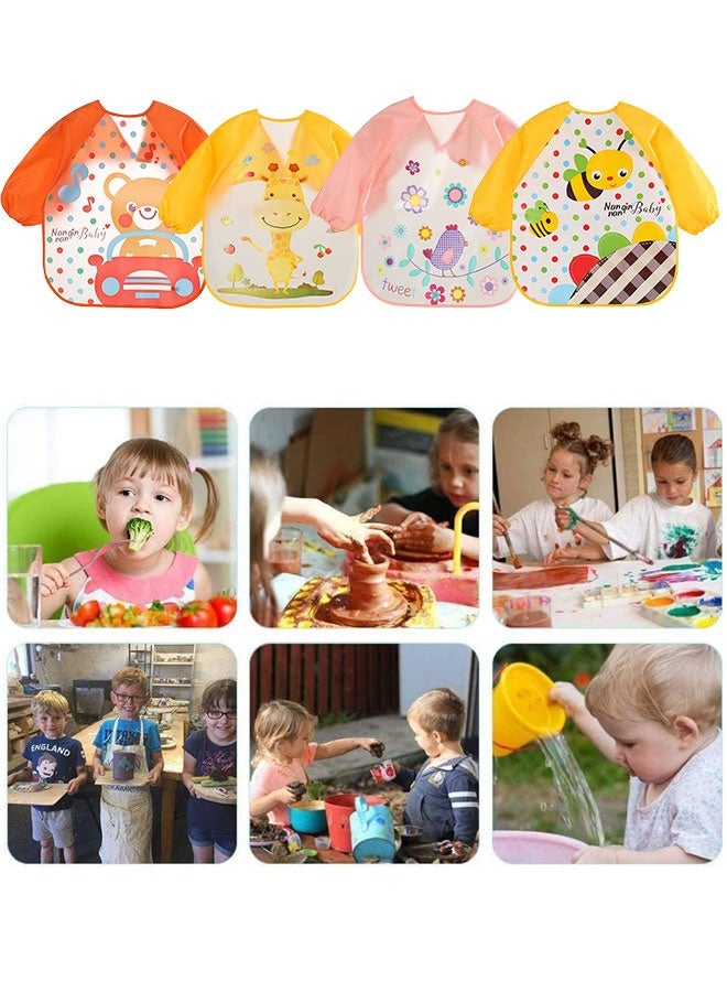 Sharpdo 2 Pcs Baby Long Sleeve Bibs, Toddler Feeding Waterproof Bibs with Great Capacity Pocket, Infant Smock Shirt Bib for Eating, Painting, Playing, Travel - Image 4