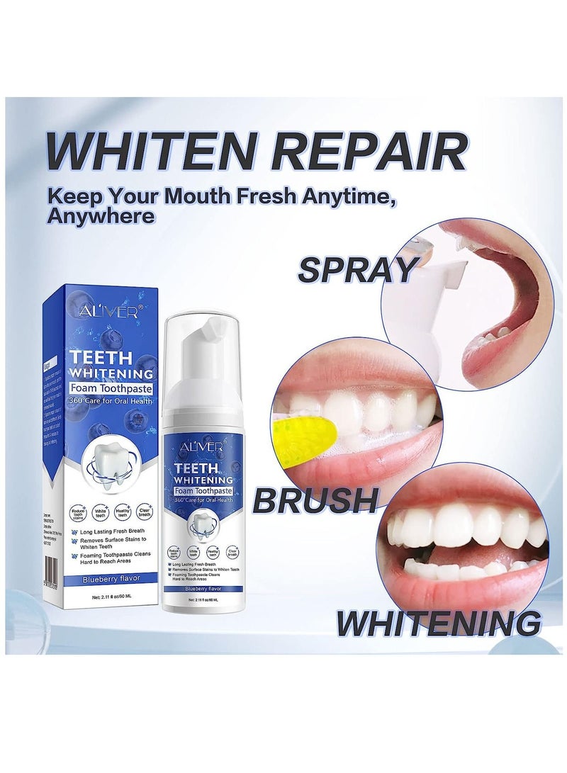 ALIVER Teeth Whitening Foam Toothpaste 60ml Blueberry Flavor Toothpaste Intensive Stain Removal Toothpaste Travel Friendly Easy to Use Oral Care Toothpaste Replacement Ultra-fine Mousse Foam  - Image 4
