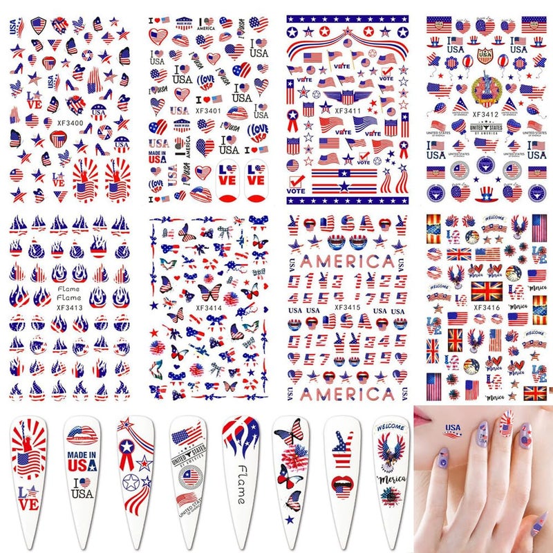 Flag Nail Stickers Independence Day Nail Sticker July 4 August 7 Patriotic Designer Nail Art Decals 3D SelfAdhesive American Flag Stickers for Women Girls Manicure 400 Patterns
