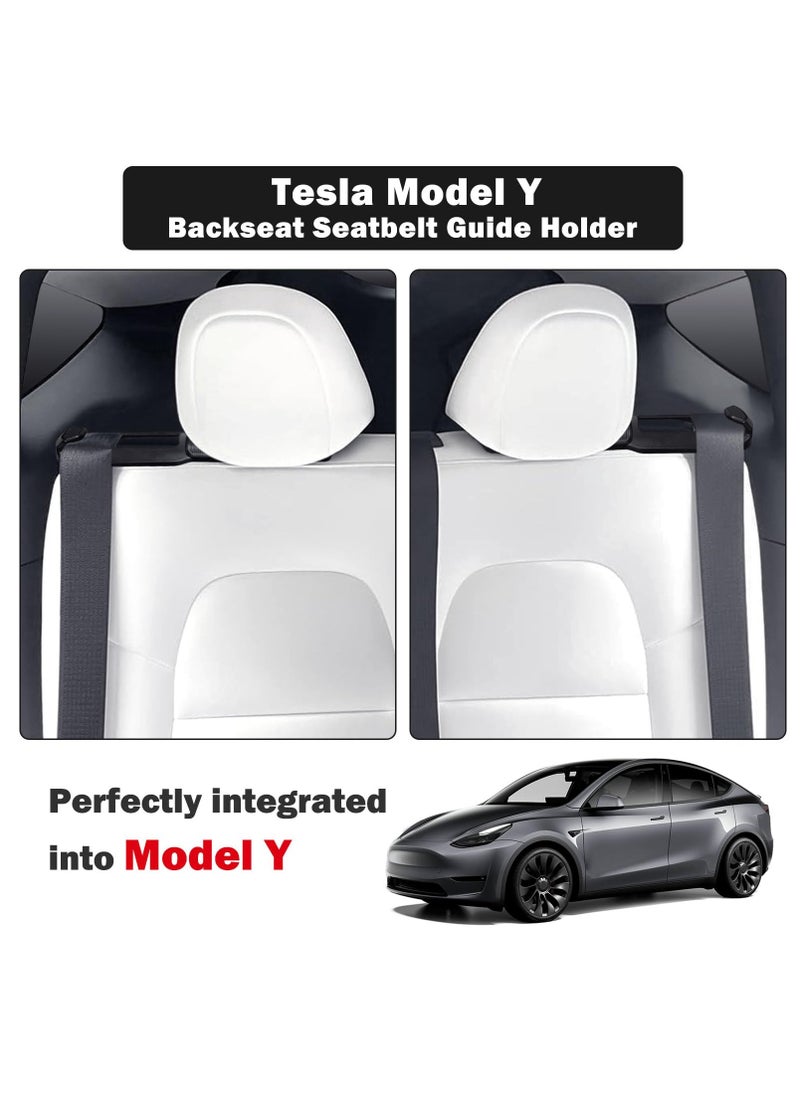 KASTWAVE - Tesla Model Y Backseat Seatbelt Guide Holder with Headrest Hooks Compatible with Tesla Model Y 2024 2023 2022 2021 (Black) - 2 Pack - Image 1