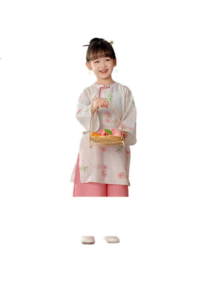 Ruoli Girls' New Chinese Style Suit Oriental Luxury Parent-Child Pink Floral 165