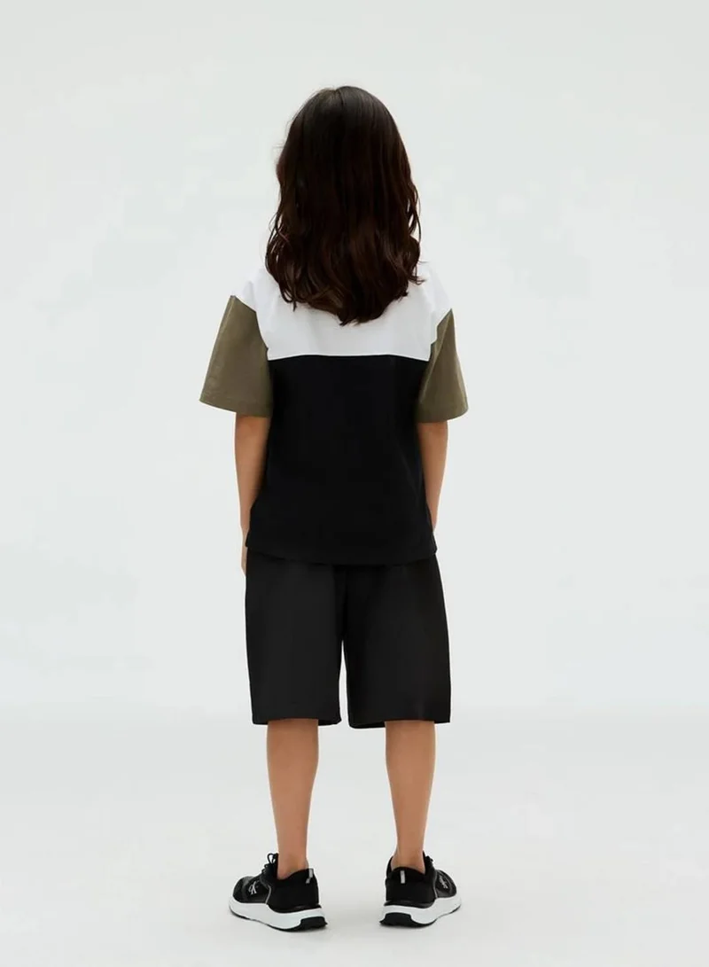 Calvin Klein Jeans Ck Black/ Dusty Olive/ White Colourblock Logo T-Shirt for Men | Best Price UAE