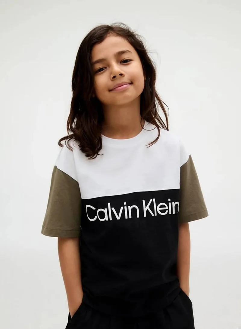 Calvin Klein Jeans Ck Black/ Dusty Olive/ White Colourblock Logo T-Shirt for Men | Best Price UAE