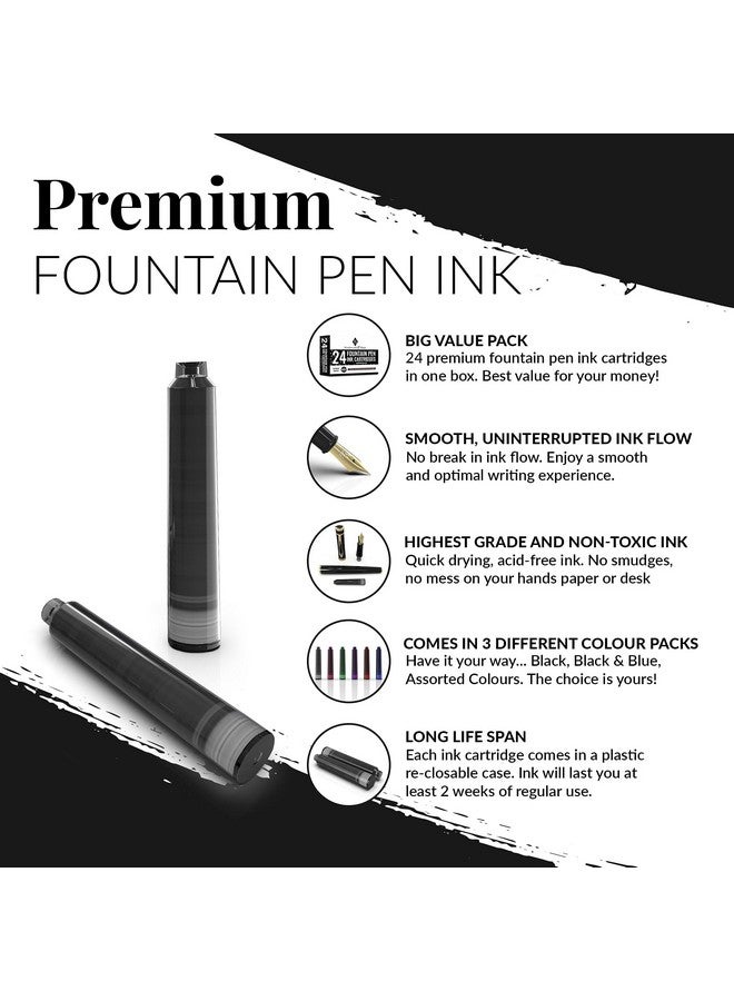 Wordsworth & Black 24 Pack Fountain Pen Ink Refills - Set Of 24 Black Ink Cartridges - International Standard Size - Length Appr 1.5" - Base Diameter Appr 0.24" - Disposable And Generic  - Image 2
