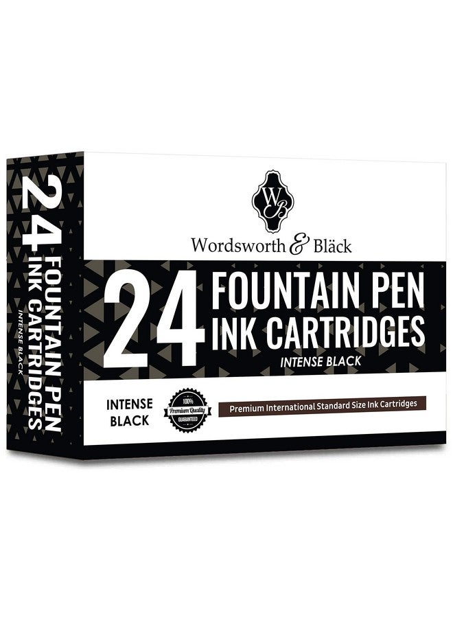 Wordsworth & Black 24 Pack Fountain Pen Ink Refills - Set Of 24 Black Ink Cartridges - International Standard Size - Length Appr 1.5" - Base Diameter Appr 0.24" - Disposable And Generic  - Image 1