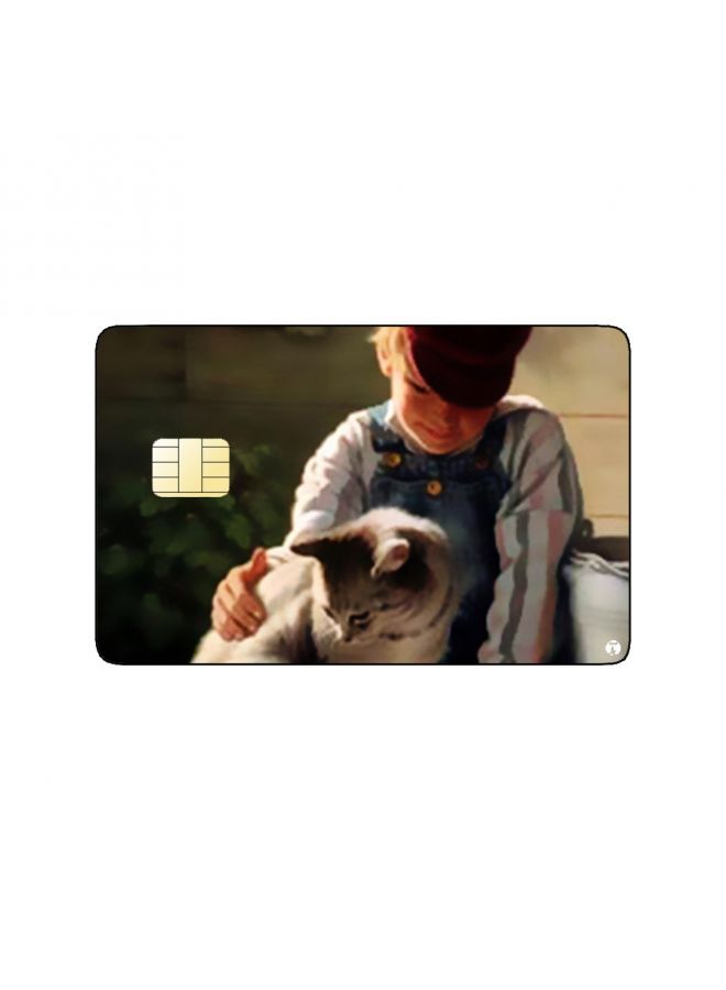 RKN PRINTED BANK CARD STICKER Cute Boy Drawing With Cat - Image 1