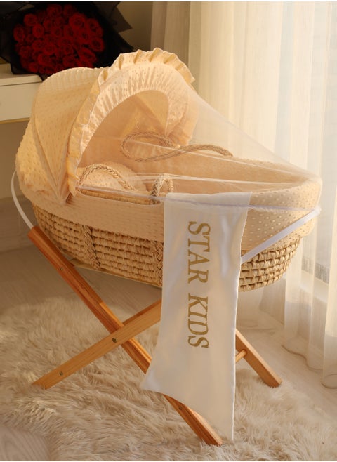 Moses basket beige baby cradle with rocking stand