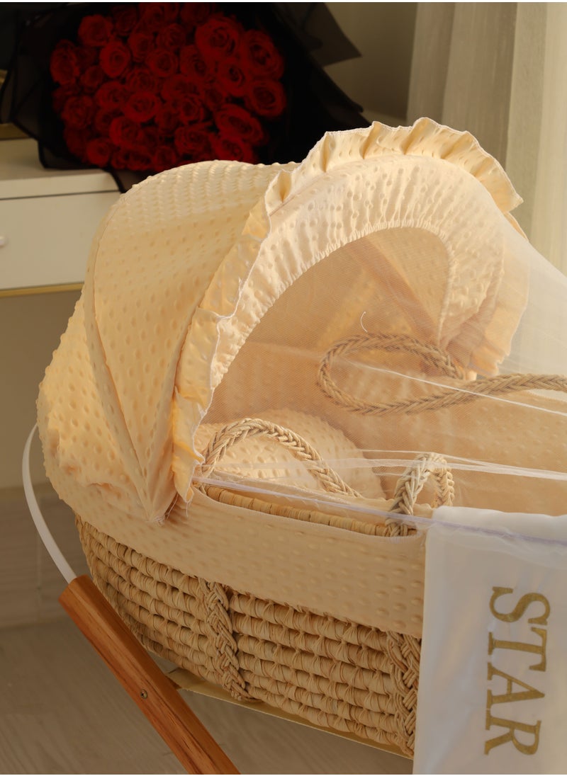 StarKids - Moses basket beige baby cradle with rocking stand - Image 1
