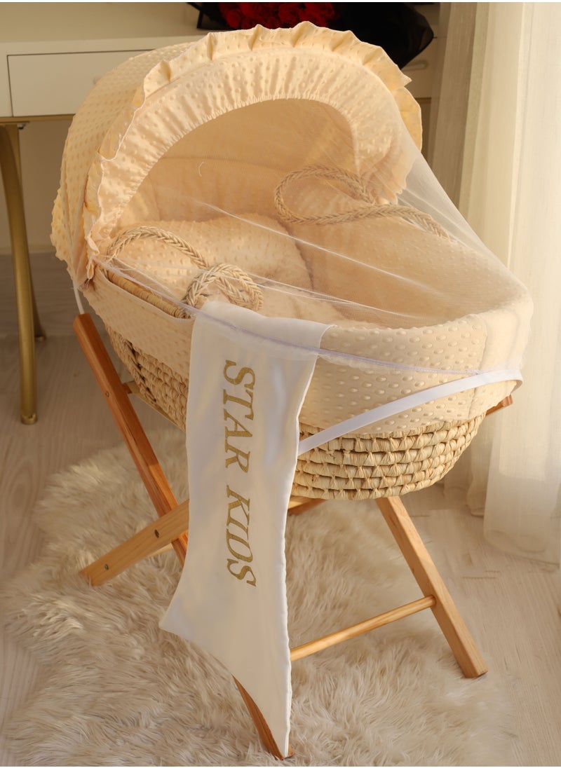 StarKids - Moses basket beige baby cradle with rocking stand - Image 1