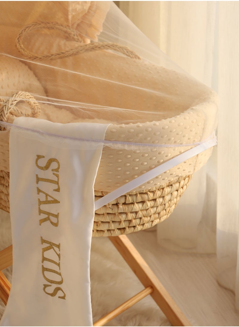 StarKids - Moses basket beige baby cradle with rocking stand - Image 1