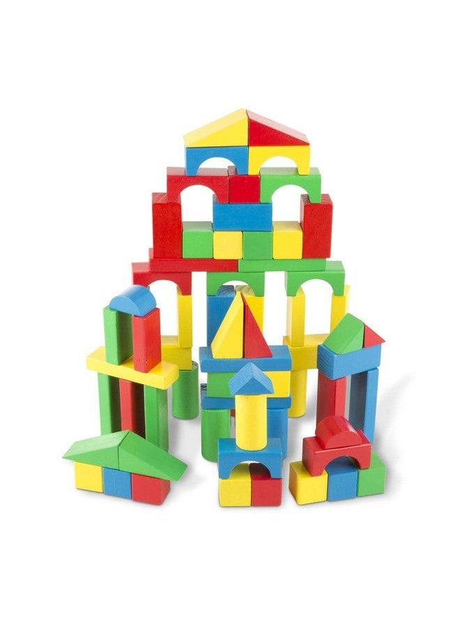 Melissa & Doug Wooden Building Set 100 Blocks In 4 Colors And 9 Shapes  - Image 1