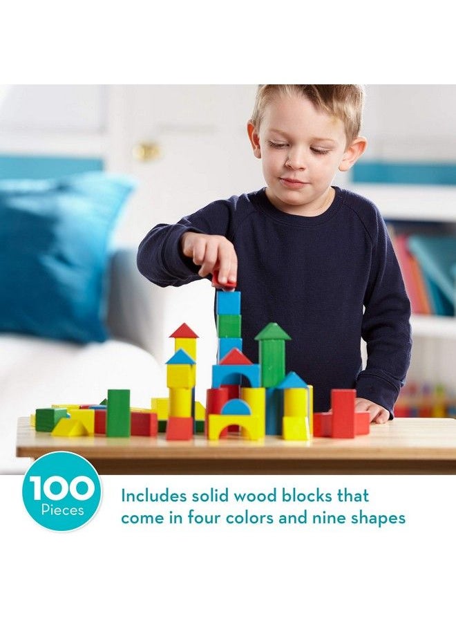 Melissa & Doug Wooden Building Set 100 Blocks In 4 Colors And 9 Shapes  - Image 3