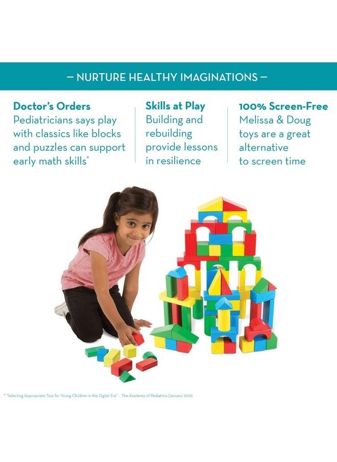 Melissa & Doug Wooden Building Set 100 Blocks In 4 Colors And 9 Shapes  - Image 5
