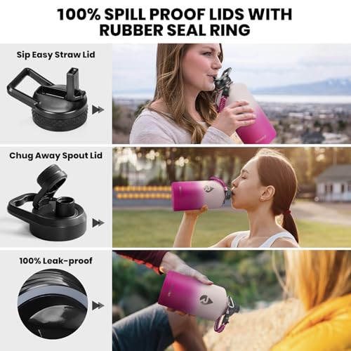 RAYMYLO One Gallon Water Bottle Insulated, Triple Walled Vacuum Stainless Steel (Cold for 48 Hrs), Leak Proof & Non-BPA, Large Water Flask Jug with Paracord Handle & Straw Spout Lids - Image 3