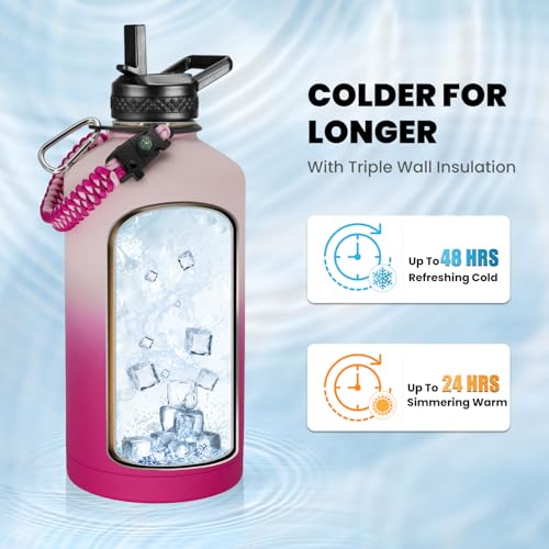 RAYMYLO One Gallon Water Bottle Insulated, Triple Walled Vacuum Stainless Steel (Cold for 48 Hrs), Leak Proof & Non-BPA, Large Water Flask Jug with Paracord Handle & Straw Spout Lids - Image 2
