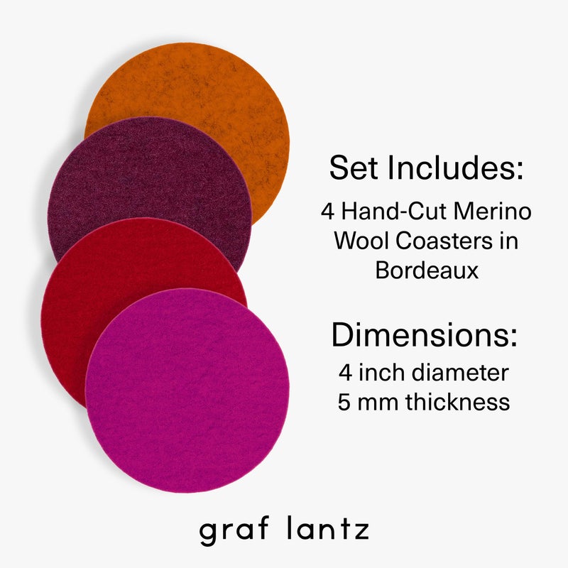 Graf Lantz Graf Lantz - Bierfilzl Felt Coasters - Round - 100% Merino Wool - Moisture Wicking - Heat Resistant - Sustainable - Home Decor - Bar Decor - Housewarming Gift - 4 Coaster Set - 4"" Circles - Bordeaux - Image 4