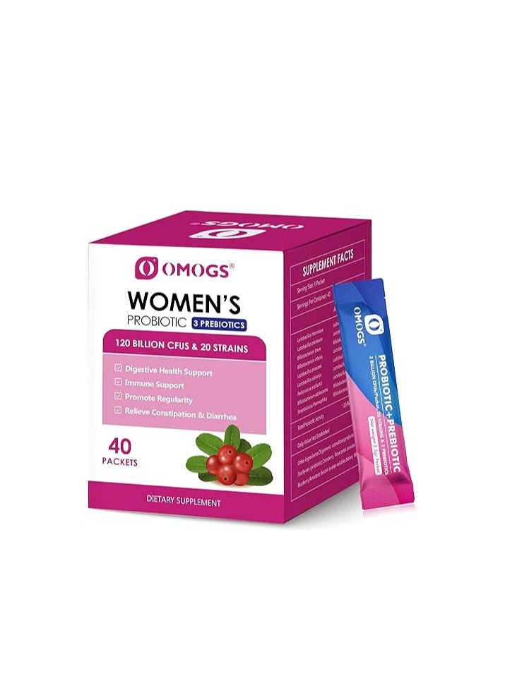 OMOGS Women's Probiotic,120-Billion-CFUs Help for Immune Booster, Digestive Health 40 Packets - Image 1