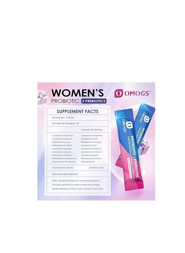 OMOGS Women's Probiotic,120-Billion-CFUs Help for Immune Booster, Digestive Health 40 Packets - Image 2
