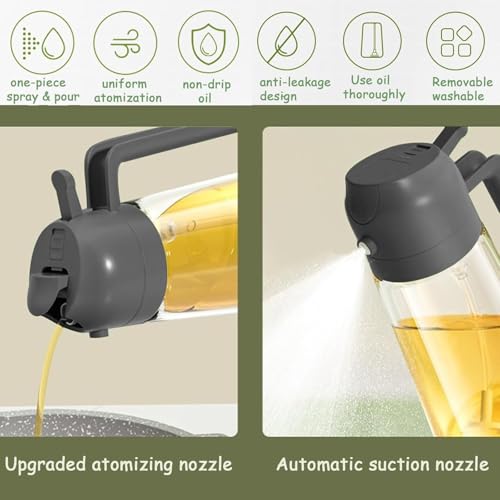 Avora Oil Dispenser for Kitchen 500ML Glass - Clear, Pack of 1 (2 in 1 Bottle) - Image 4