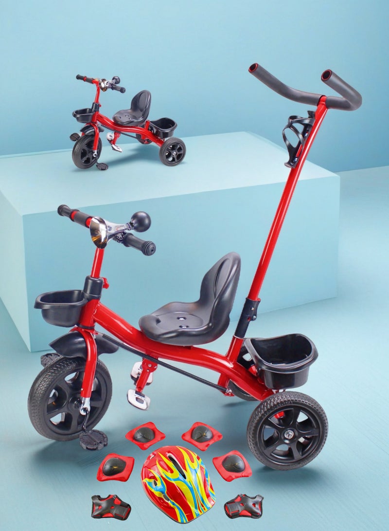 إيزي فيتشور مجموعة EASY FUTURE تتضمن مجموعة كاملة من معدات الحماية - دراجة ثلاثية العجلات للأطفال مع مقبض دفع للوالدين وسلة تخزين، لعبة دراجة ركوب للأطفال. خيارات الألوان: رمادي، أحمر، وردي - Image 1