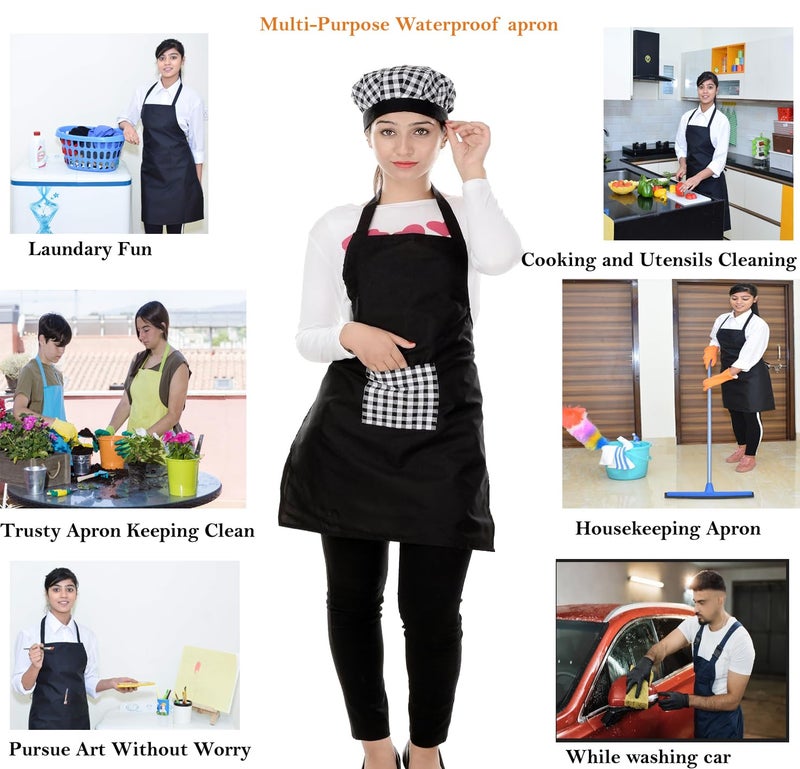 Switchon Polyester Waterproof Black Kitchen Apron With Cap,free size,Black - Image 4