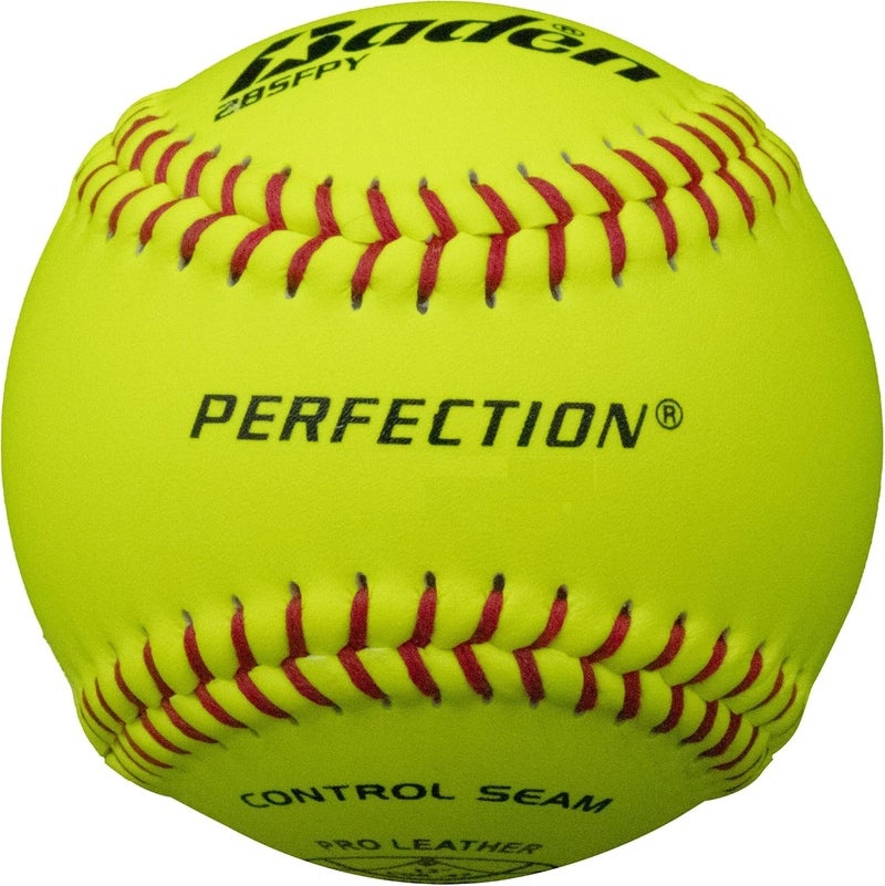 Baden Perfection Game Fastpitch Softballs | 12" Ball | Yellow Pro Leather Softballs for Fastpitch Play | One Dozen - Image 1
